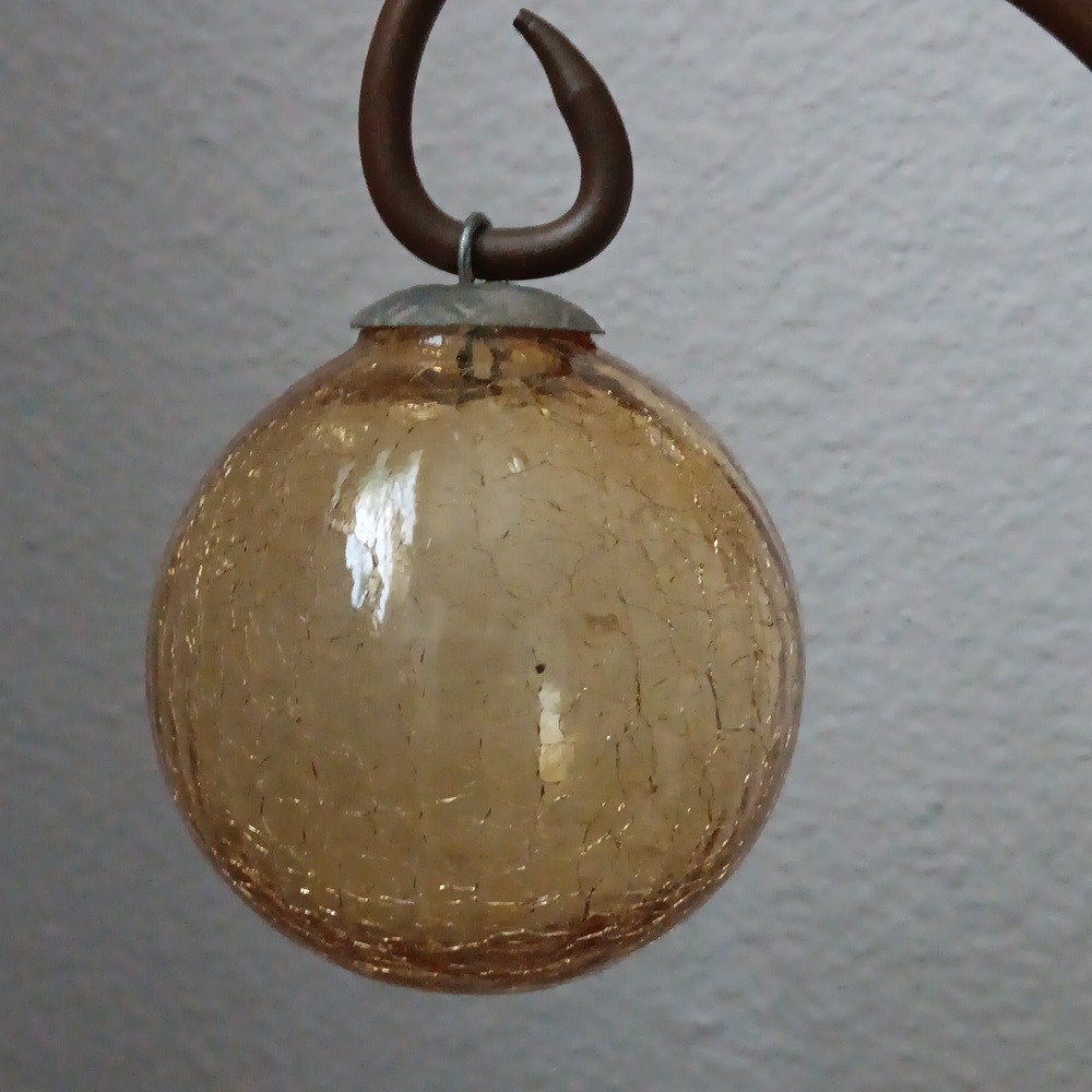 Vintage Crackle Ornament yellow glass kugel style